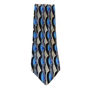 Mens Neck Tie Necktie Black Blue Geometric Silk Abstract Art Deco Long